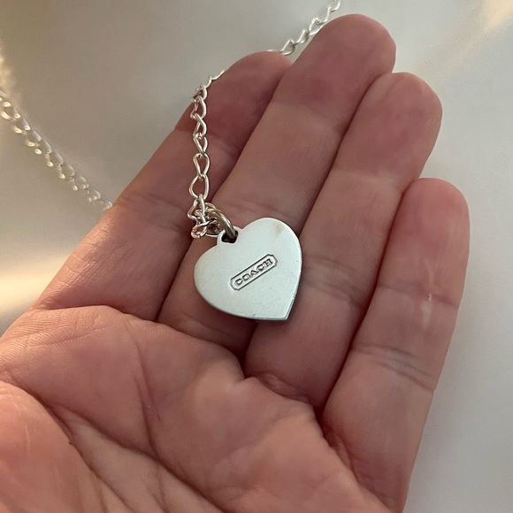 Coach Pave Crystal Heart Pendant .925 Sterling Silver Necklace - Picture 7 of 7